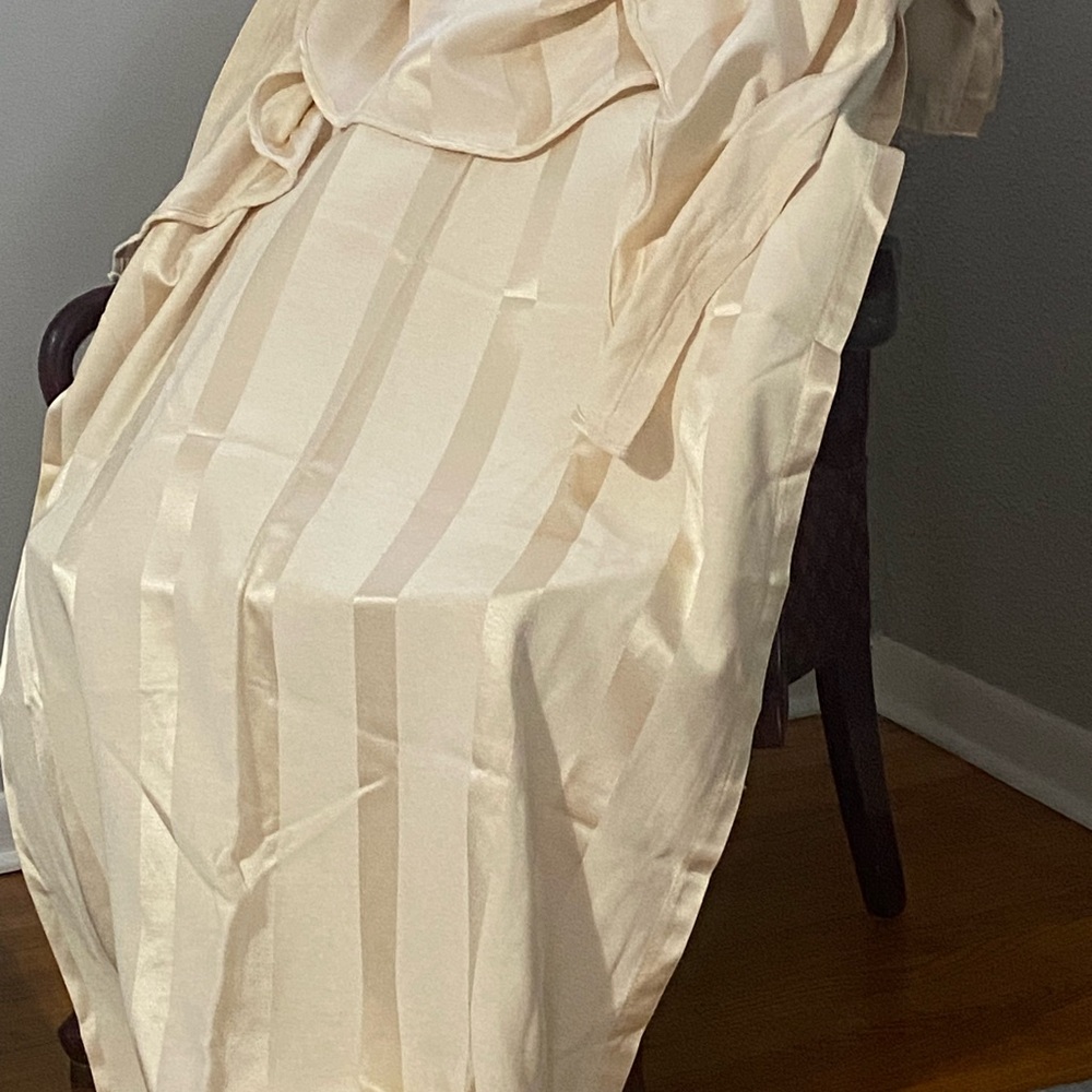 Elegant cream striped Shower curtain w valence & Window Curtain Set.